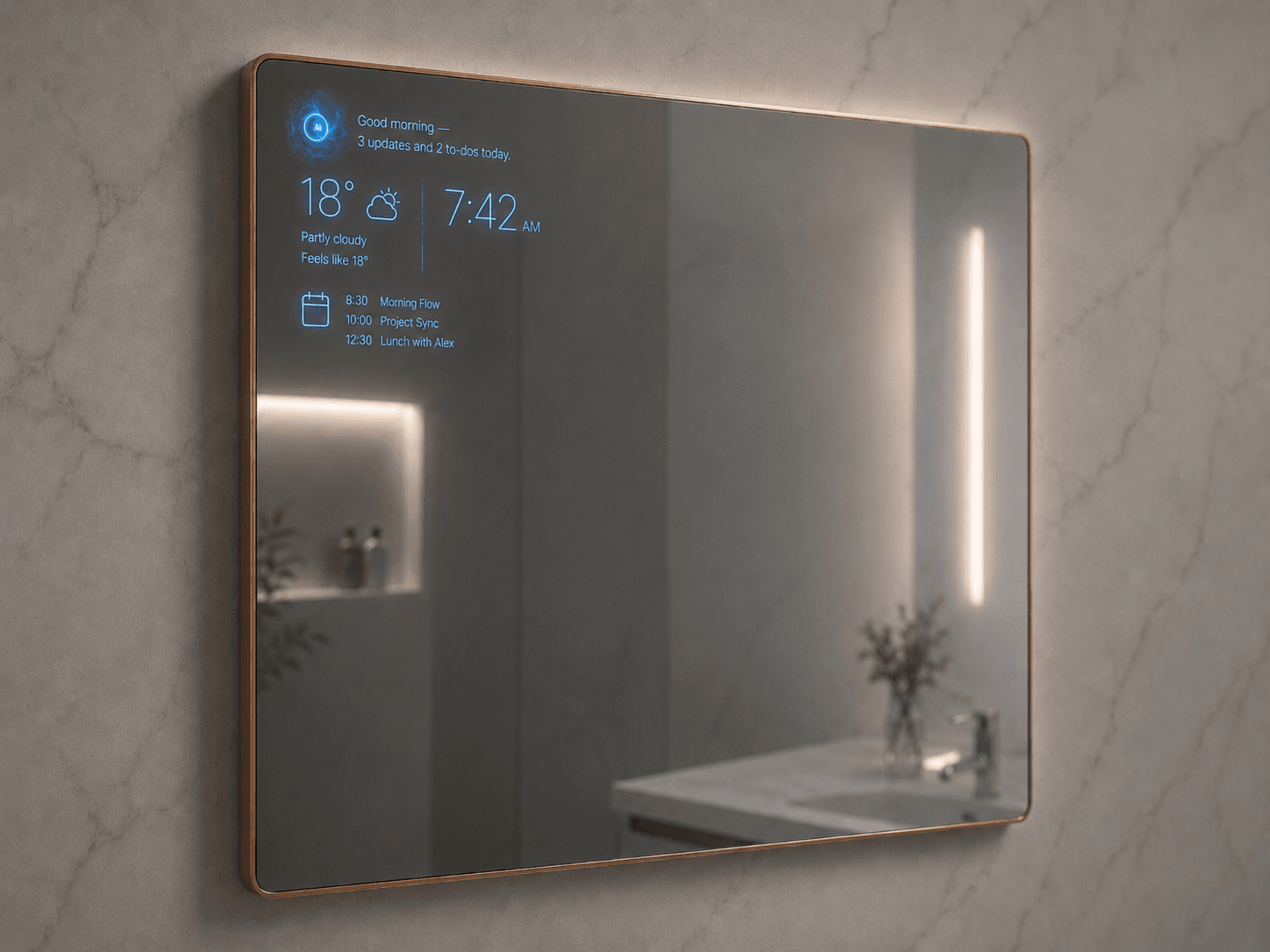 The Smart Mirror, a bathroom mirror showing the time, the weather and the day's agenda