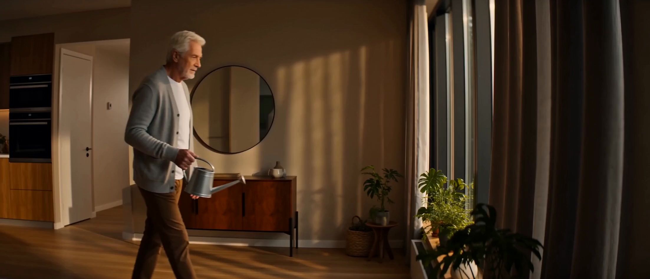An older adult moving freely and comfortably at home