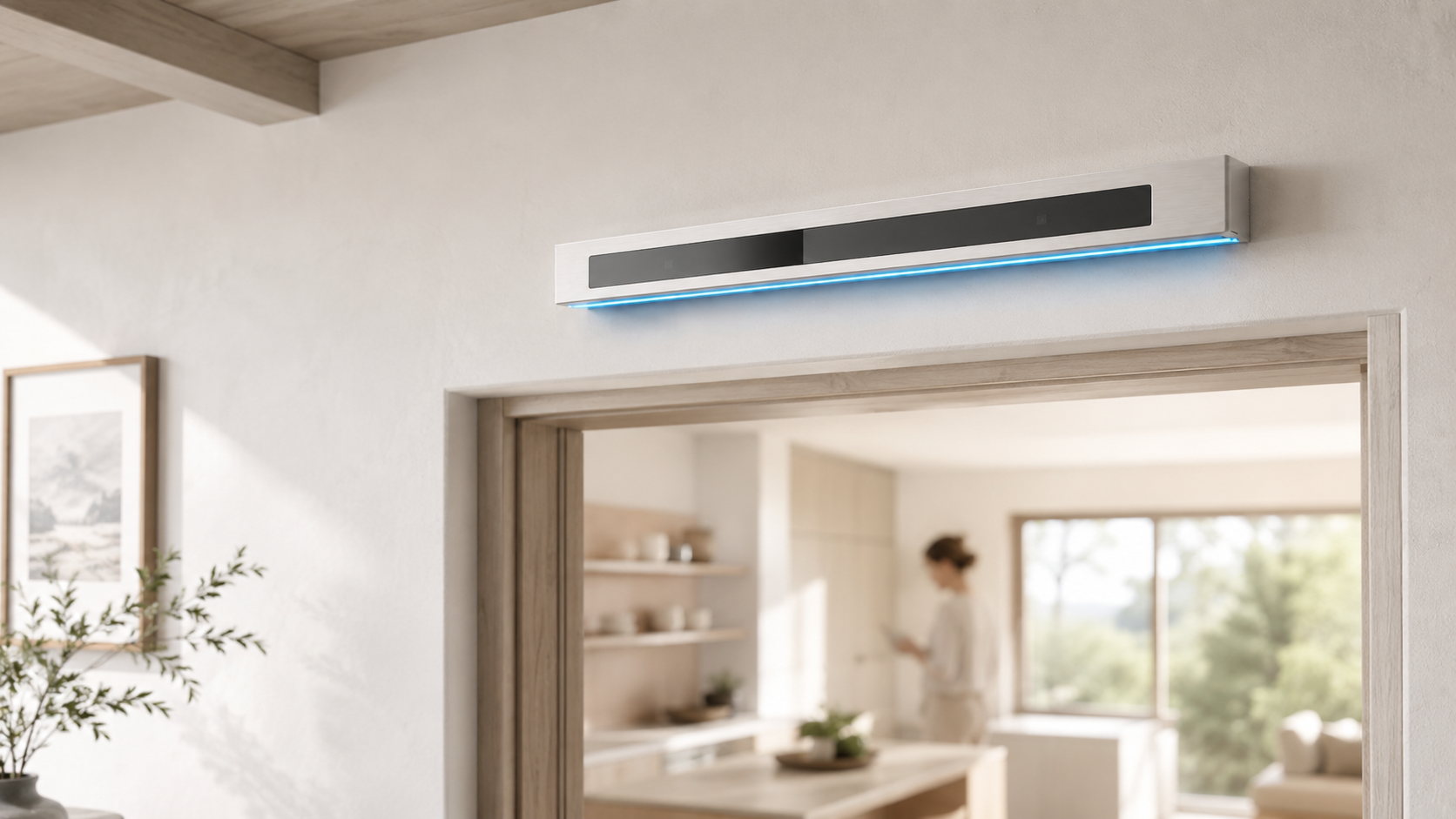 The Bar mounted above a kitchen doorway in a minimalist home